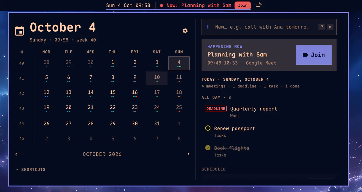 Calendar preview from the Omarchy plugin marketplace catalog