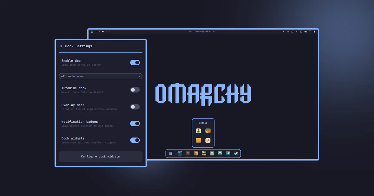 Dock preview from the Omarchy plugin marketplace catalog