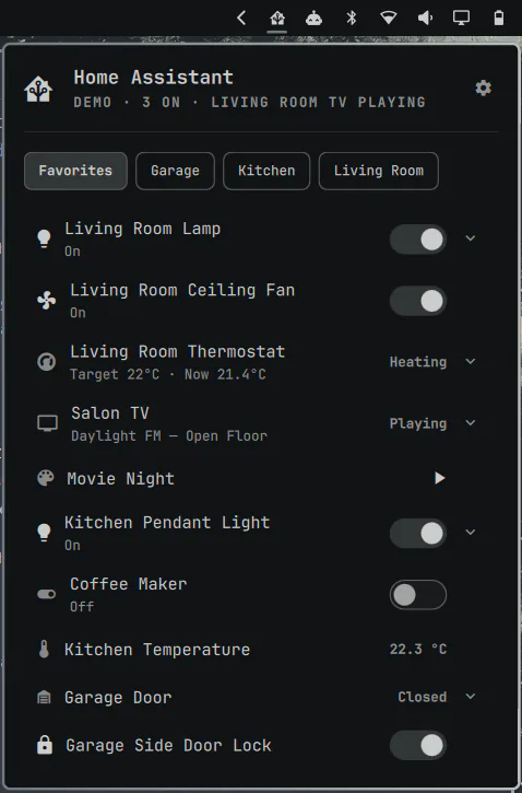 Home Assistant preview from the Omarchy plugin marketplace catalog