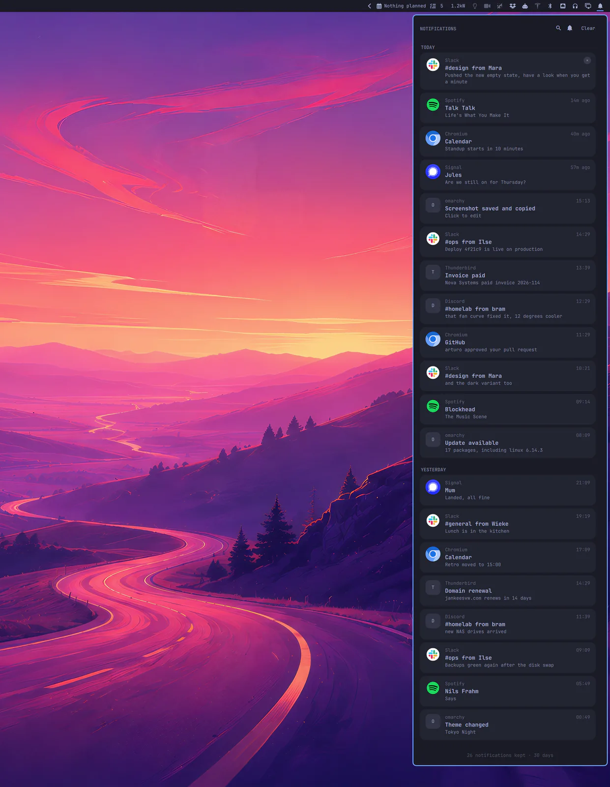 Notification Center preview from the Omarchy plugin marketplace catalog