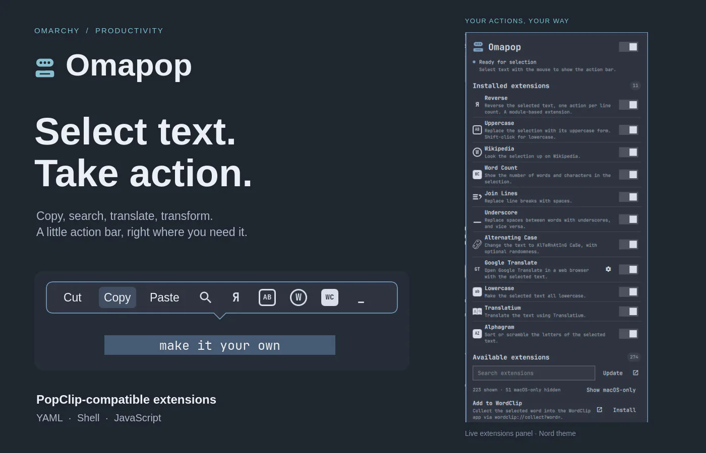 Omapop preview from the Omarchy plugin marketplace catalog