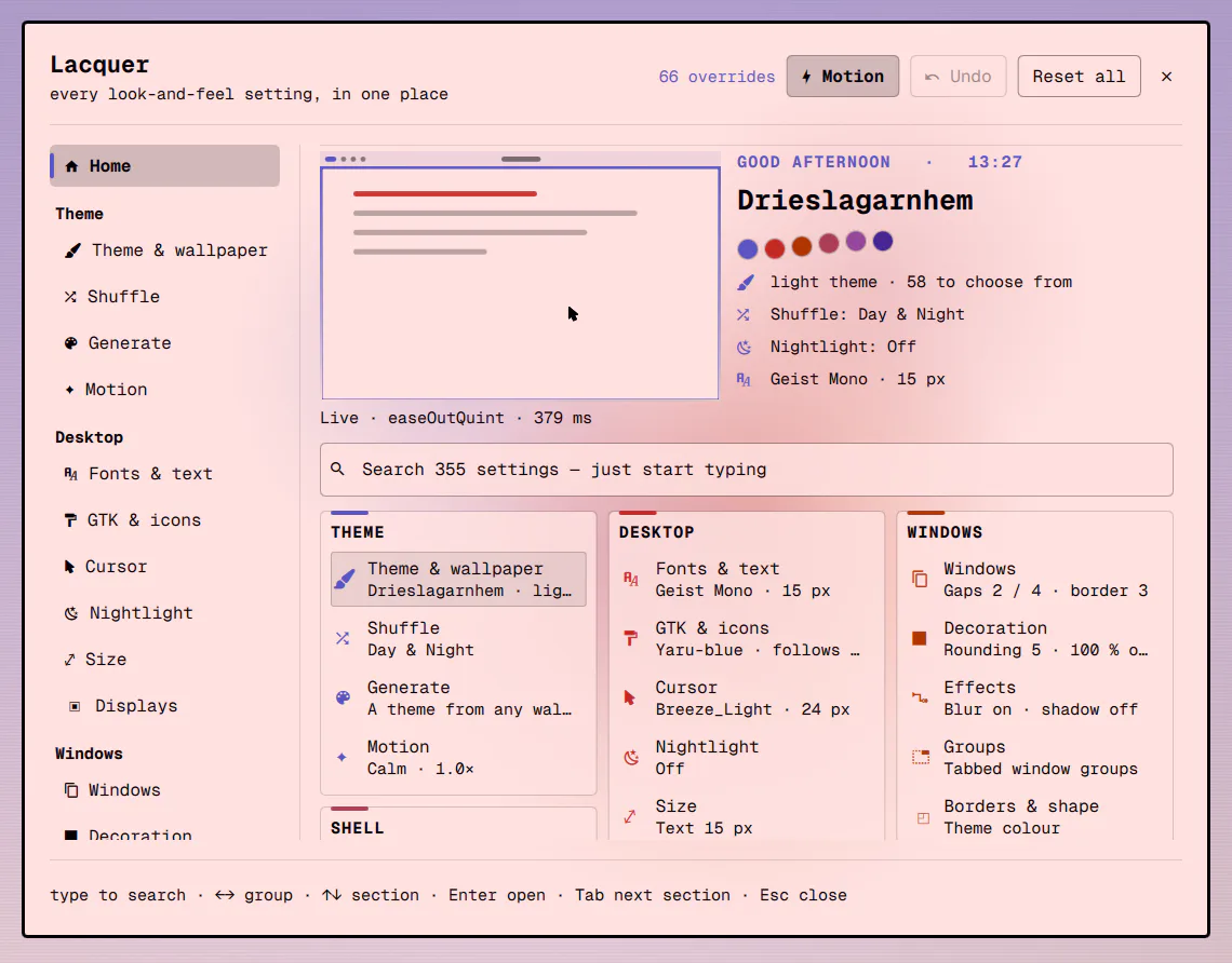 Omarchy Lacquer preview from the Omarchy plugin marketplace catalog
