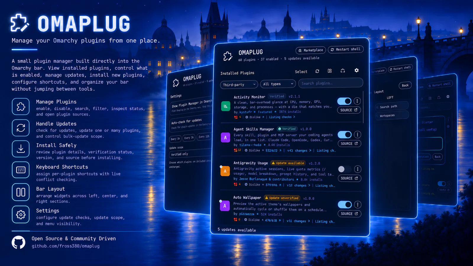 Plugin Manager preview from the Omarchy plugin marketplace catalog