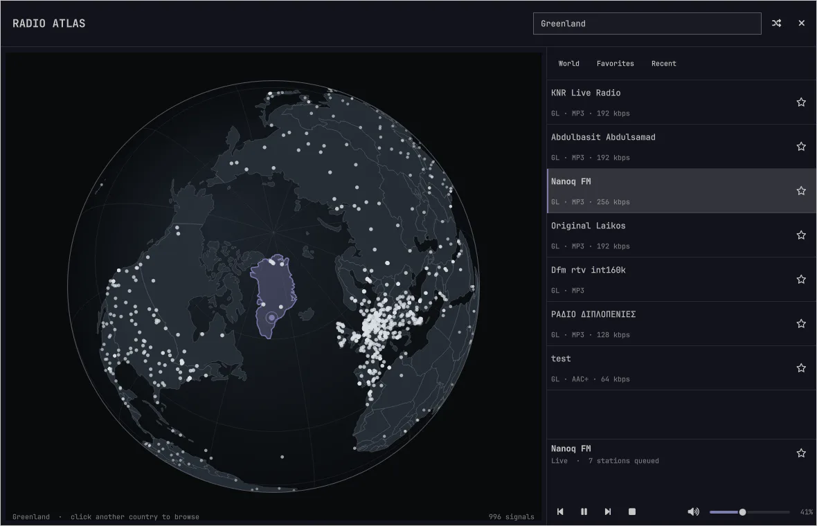 Radio Atlas preview from the Omarchy plugin marketplace catalog