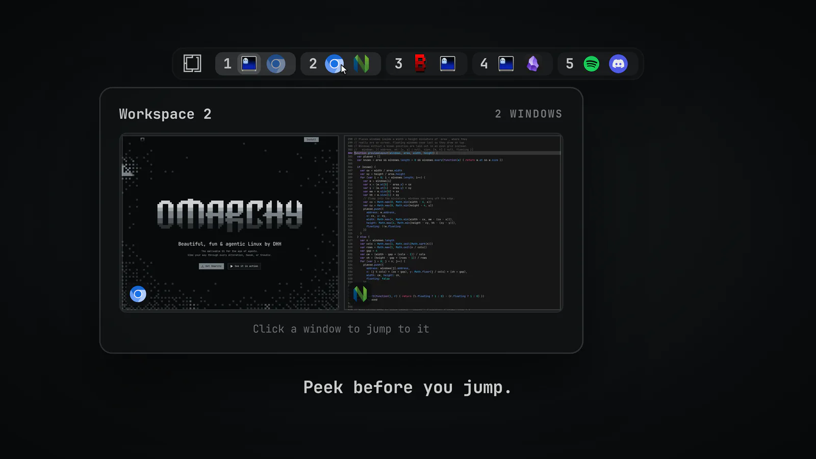 Spaces preview from the Omarchy plugin marketplace catalog