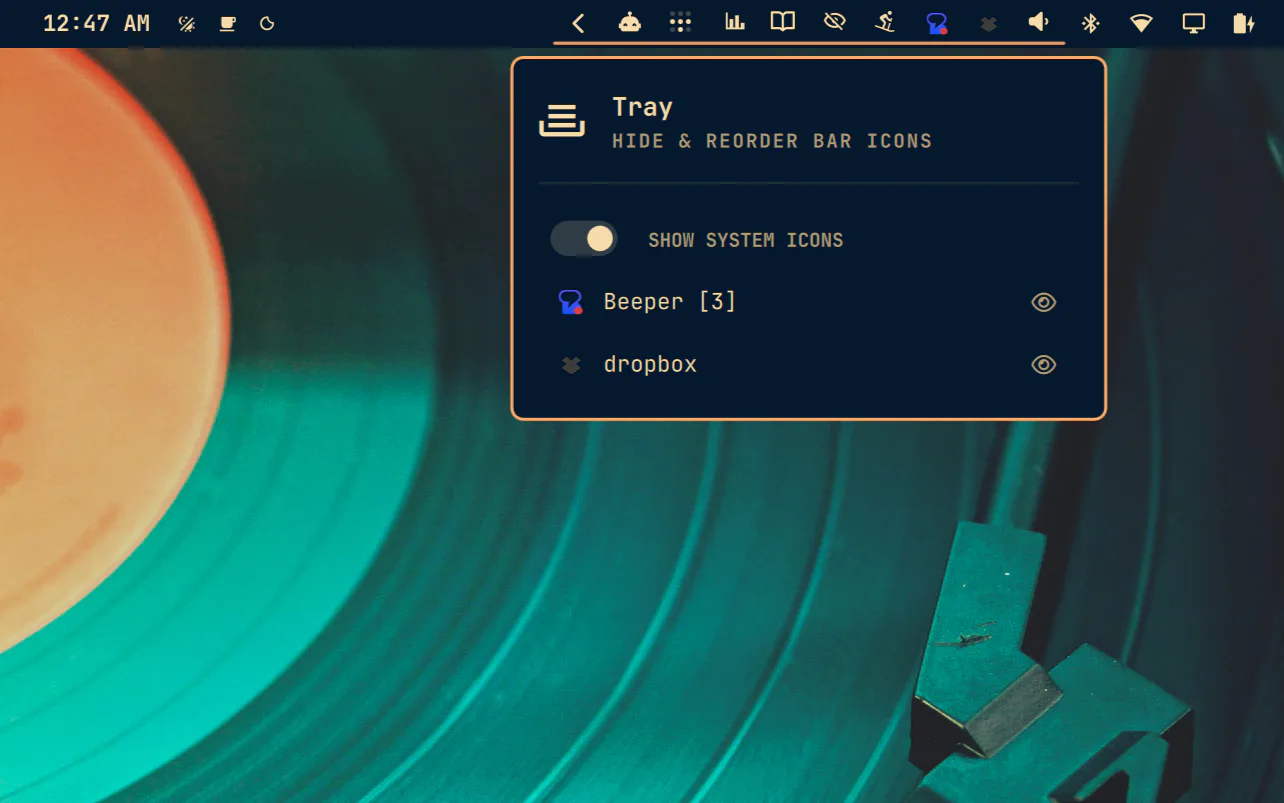 Tray preview from the Omarchy plugin marketplace catalog